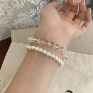 Elegant double-layer pearl and crystal bead bracelet set for women stylish wrist jewelry
