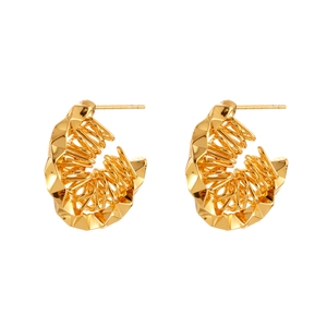 Irregular gold geometric earrings with artistic hollow bird nest texture design