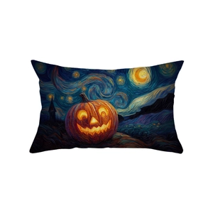 Halloween lumbar pillow case with Van Gogh starry sky style pumpkin print for sofa decor