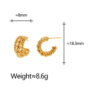 Twisted gold hoop earrings for women with detailed product dimensions and 18.3mm height