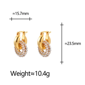 Elegant gold geometric hoop earrings with sparkling cubic zirconia and dimensions
