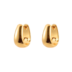 Modern gold chunky U-shaped teardrop hoop earrings with high-polished mirror finish