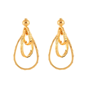 Boucles d'oreilles gouttes dorées multicouches avec cercles concentriques texturés