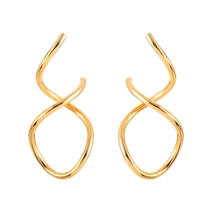 Modern gold geometric spiral earrings with minimalist double-loop twist design