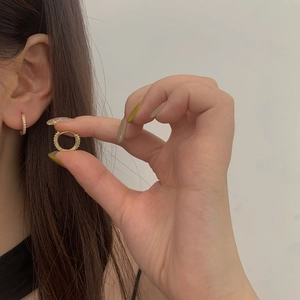 Minimalist gold hoop earrings with pavé micro-set cubic zirconia for women