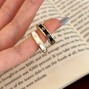 French Vintage Enamel Floral Copper Open Ring 14K Gold Plated Adjustable Bohemian Jewelry For Women Retro Style