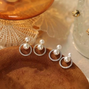 Orecchini A Bottone Con Künstliche Perle Retrò Francesi Con Cerchio Rotondo In Rame Zircone Rhinestone Gioielli Stile Minimalista Per Donna