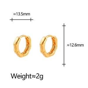Detailed size chart showing bamboo hoop earrings dimensions of 13.5mm by 12.6mm