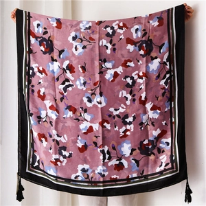 Vintage Floral Print Scarf Lightweight Cotton Linen Shawl Ethnic Style Wrap For Women Sun Protection With Tassels