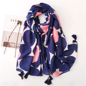 Women Long Scarf Shawl Cotton Linen Feel Polka Dot Floral Print With Tassels Lightweight Wrap For All Seasons