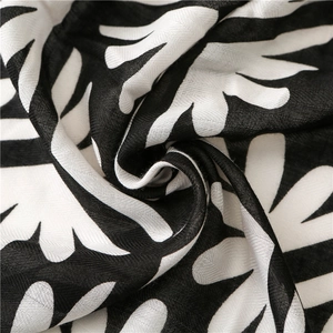 Elegant long scarf with black and white polka dots and floral print for women