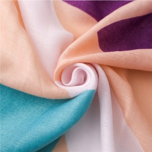 Ethnic style cotton linen scarf with colorful floral prints and soft tassel texture