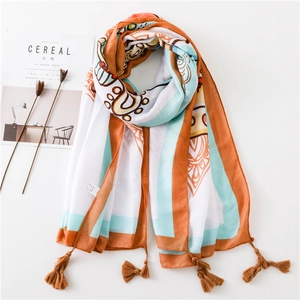 Écharpe Châle Ethnique Ganesha Pour Femmes Mélange Coton Lin Léger Respirant Gland Bohème Protection Solaire Wrap