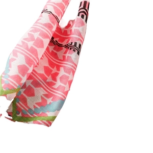 Pink geometric pattern beach scarf shawl with stylish frayed edges for women
