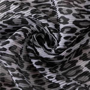 Macro shot of accordion pleated leopard print scarf fabric showing elastic texture
