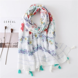 Châle Bohème À Imprimé Floral Pour Femmes Longue Pashmina En Voile Doux Avec Glands Style Ethnique Enveloppements Légers