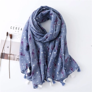 Women Scarf Shawl Lightweight Bali Gauze Deer Heart Snowflake Print Long Tassels Sun Protection Sweet Style
