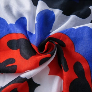 Blue leopard print scarf for women with tassels and soft cotton linen texture