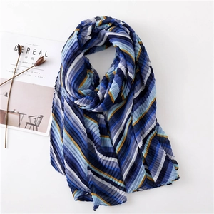Bunter Gestreifter Plissierter Schal Damen Falten Voile Stola Leicht Strand Sonnenschutz Elegant Mode