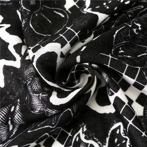 Classic black and white abstract print scarf in soft cotton linen with twill texture