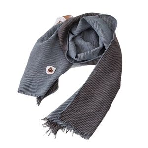 Classic houndstooth cotton linen scarf for kids with a leather patch and frayed edges