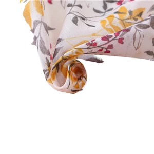 Linen cotton scarf with yellow floral prints and fringes, elegant boho shawl for women