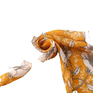 Gardenia print cotton linen scarf in ginger yellow, lightweight floral beach shawl wrap