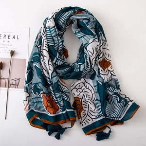 Vintage Floral Pattern Cotton Scarf Long Tassel Shawl Bohemian Ethnic Style Lightweight Summer Sunscreen Wrap For Women