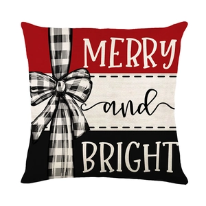 Fodera per cuscino natalizio con stampa Merry and Bright e motivo nastro a quadri