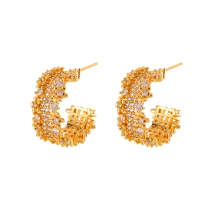 Elegant gold C-shaped hoop earrings with sparkling pavé cubic zirconia for women