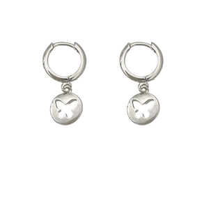 Silver-plated hoop earrings with hollow butterfly circular pendant for women