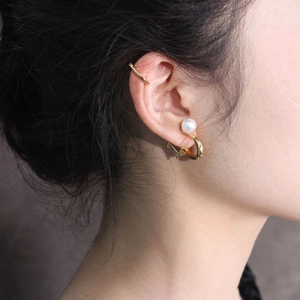 Geometric Rectangle Zircon Artificial Pearl U-Shaped Hoop Earrings For Women Minimalist Dainty Fashion Copper Jewelry
