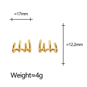 Dettaglio orecchini dorati con misure di 17 mm di larghezza e 12,2 mm di altezza