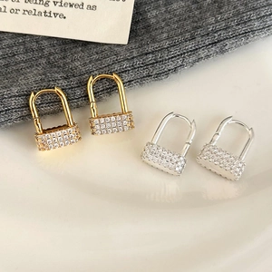 Retro Geometric Padlock Earrings Copper Cubic Zirconia Pavé Door Lock Design Fashion Jewelry For Women