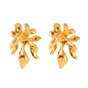 Artistic flower petal earrings in 18K gold-plated finish with textured center