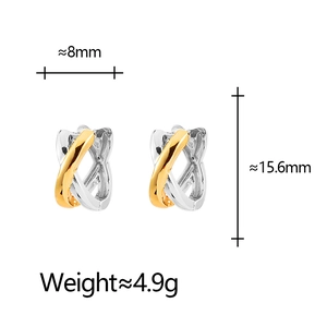 S925 silver and gold-plated interlocking hoop earrings with size measurements