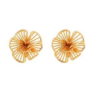 Elegant 3D gold floral earrings with artistic pleated metal petals for women