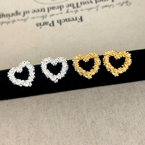 Heart Stud Earrings Copper Hollow Irregular Texture Lava Design Elegant Versatile Minimalist Chic For Women