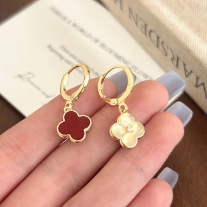 Elegant Flower Drop Earrings With Cat Eye Stone Rhinestone Gold Plated Brass Jewelry For Women With Silver Earring Post