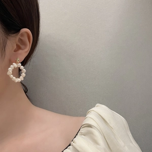 Baroque style natural freshwater pearl hoop earrings with 18K gold plated accessories