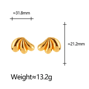 Polished gold wave fan earrings with 31.8mm width and mirror finish for women