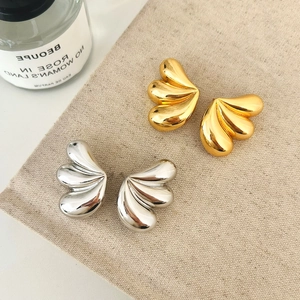 Fan Shaped Stud Earrings Metal Geometric Shell Wave Luxury Fashion Copper Earring Post Jewelry For Women High Shine