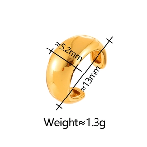 Detailed view of golden C-shaped ear cuff with 13mm diameter and 5.2mm width dimensions