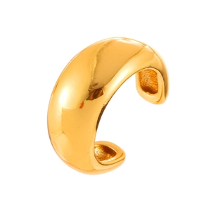 Minimalist high-polish gold C-shaped ear cuff with smooth metallic mirror finish