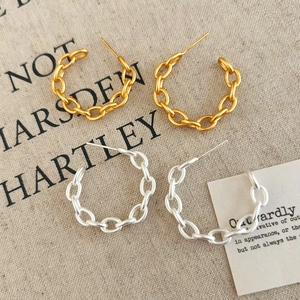 Retro Chain Link C-Shape Hoop Earrings Matte Copper Geometric Fashion Jewelry For Daily Wear Women