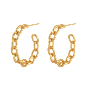 Elegant gold chain-link C-shaped hoop earrings with a textured minimalist design