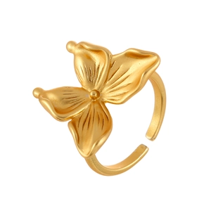 Bague papillon en or mat de style français avec relief floral vintage pour femmes