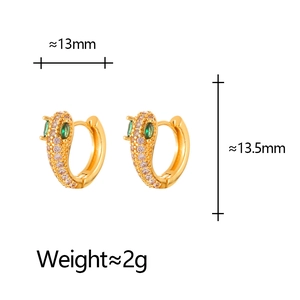 Boucles d'oreilles serpent dorées avec yeux en zircon vert et pavé de cristaux