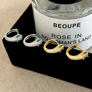 Boucles D'oreilles Créoles Tête De Serpent Cuivre Micro Pavé Zircon Oeil Vert Bijoux Pour Femmes Style De Luxe