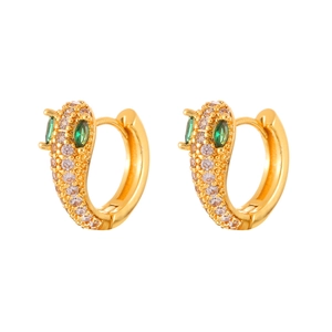 Boucles d'oreilles serpent dorées avec pavé de zircons blancs et pierres vertes